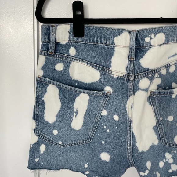 Frame Le Ultra Baggy Denim Shorts Sz 26 Bleach Spots Raw Hem High Rise - Picture 9 of 9